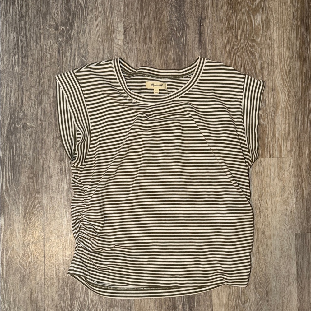 Madewell Sage and White Striped Short Sleeve Tee